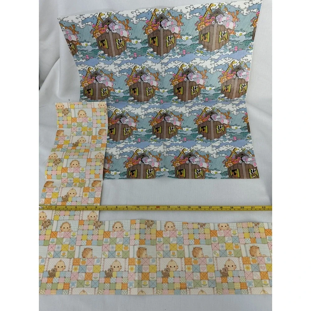 Vintage Wrapping Paper Gift Wrap Baby Shower Lot Babies Stork Bunnies